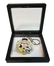 Load image into Gallery viewer, Free UK Royal Mail 24hr delivery  Demon Slayer Gyomei Himejima keychain.  Premium design DTG quality acrylic keyring packaged in a window display gift box.  The main acrylic panel of the keyring stands at 6cm (approx), and 4mm (approx) thickness.  Excellent gift for any Demon Slayer fan.  
