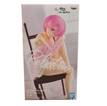 Load image into Gallery viewer, Free UK Royal Mail Tracked 24hr delivery Beautiful statue of Ram from the popular anime series "Starting Life in Another World Re:Zero", this amazing figure is launched by Banpresto as part of their latest Relax Time Series. The statue shows Ram posing in her night gown sitting on her chair (chair included). The figure is created beautifully. - Truly stunning. This PVC figure stands at 18cm tall, and packaged in a premium gift/collectible box from Bandai. Official brand: Banpresto / Bandai