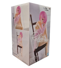Load image into Gallery viewer, Free UK Royal Mail Tracked 24hr delivery Beautiful statue of Ram from the popular anime series "Starting Life in Another World Re:Zero", this amazing figure is launched by Banpresto as part of their latest Relax Time Series. The statue shows Ram posing in her night gown sitting on her chair (chair included). The figure is created beautifully. - Truly stunning. This PVC figure stands at 18cm tall, and packaged in a premium gift/collectible box from Bandai. Official brand: Banpresto / Bandai