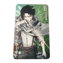 Load image into Gallery viewer, Free UK Royal Mail 24hr delivery Beautiful crafted Attack On Titan Card holder with keyring. DTG high quality design of Levi Ackerman, adapted from the popular anime Attack On Titan. The card holder is made of High-quality PVC plastic with a smooth matt finish. The card holder can be used for storing bank cards/student cards/and other ID cards. Size: 6.7cm x 11cm (Approx) Can store up to three regular size credit cards. Excellent gift for any Attack On Titan fan.