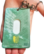 Load image into Gallery viewer, Free UK Royal Mail 24hr delivery  Beautiful crafted Attack On Titan Card holder with keyring. DTG high quality design of Levi Ackerman, adapted from the popular anime Attack On Titan.  The card holder is made of High-quality PVC plastic with a smooth matt finish. The card holder can be used for storing bank cards/student cards/and other ID cards.  Size: 6.7cm x 11cm (Approx) Can store up to three regular size credit cards.  Excellent gift for any Attack On Titan fan.
