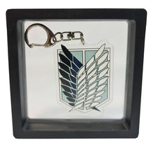 Load image into Gallery viewer, Free UK Royal Mail 24hr delivery    Attack On Titan - Scout Regiment (Black)- keychain.  Premium design DTG quality acrylic keyring packaged in a window display gift box.  The main acrylic panel of the keyring stands at 6cm (approx), and 4mm (approx) thickness.
