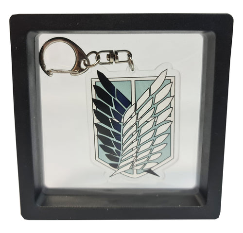 Free UK Royal Mail 24hr delivery    Attack On Titan - Scout Regiment (Black)- keychain.  Premium design DTG quality acrylic keyring packaged in a window display gift box.  The main acrylic panel of the keyring stands at 6cm (approx), and 4mm (approx) thickness.