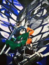 Load image into Gallery viewer, Free UK Royal Mail Tracked 24hr delivery. Beautiful crafted anime wall scroll of Mikasa Ackerman from the popular anime Attack On Titan. The scroll is made of premium Oxford fabric silk material. High-quality DTG print design. Easy assemble (Open, reveal, pull the string, and up you go). Excellent gift for any Demon Slayer fan. Size: 39cm x 74cm