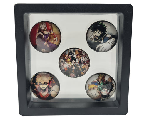 Free UK Royal Mail 24hr delivery  Premium acrylic badges/pins set adapted from the popular anime series My Hero Academia.  Full set of 6 super cute badges (Pins), and packaged in a gift box.  Badge 1: Shoto Todoroki Badge 2: Izuku Midoriya Badge 3: Izuku Midoriya - School uniform Badge 4: Katsuki Bakugo Badge 5: All Might and Izuku Midoriya  Specifications: Diameter: 2.5cm Material: High quality acrylic