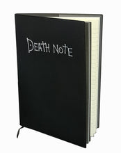 Load image into Gallery viewer, This Death Note notebook is created in detail to resemble the exact notebook from the classic anime Death Note. A Beautiful white quill pen is included and the set is packaged in gift box and also includes a Death Note book marker.   PVC black leather cover, with all the rules included adapted directly from the Anime.   Excellent notepad for writing journals, diary, scripts, and sketches.   Amazing gift for any Death Note fans. 
