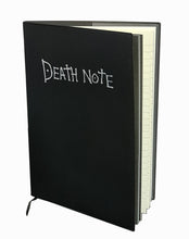 Load image into Gallery viewer, This Death Note notebook is created in detail to resemble the exact notebook from the classic anime Death Note. A Beautiful white quill pen is included and the set is packaged in gift box and also includes a Death Note book marker. PVC black leather cover, with all the rules included adapted directly from the Anime. Excellent notepad for writing journals, diary, scripts, and sketches. Amazing gift for any Death Note fans.