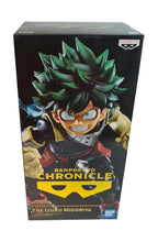 Load image into Gallery viewer, Free UK Royal Mail Tracked 24hr delivery. This statue of Izuku Midoriya (Known as Deku) is launched by Banpresto's as part of their latest Chronicle series. Adapted from the popular anime My Hero Academia. The creator has did an outstanding job on this one, showing Midoriya in battle mode, posing in his uniform. - Truly amazing. The PVC statue stands at 18cm, and packaged in a huge gift/collectible box from Bandai.