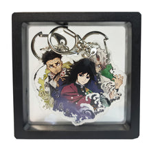Load image into Gallery viewer, Cool set of Demon Slayer keychains - Hashiras Premium design DTG quality acrylic keyrings. The main acrylic panel stands at 6cm (approx), and 4mm (approx) thickness. 3 piece set, and packaged in a window display gift box. Keychain 1: Sanemi Shinazugawa Keychain 2: Giyu Tomioka Keychain 3: Gyomei Himejima Excellent gift for any Demon Slayer fan.
