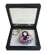 Load image into Gallery viewer, Free UK Royal Mail 24hr delivery  Demon Slayer Kanae Kocho (Flower Hashira) keychain.  Premium design DTG quality acrylic keyring packaged in a window display gift box.  The main acrylic panel of the keyring stands at 6cm (approx), and 4mm (approx) thickness.  Excellent gift for any Demon Slayer fan. 
