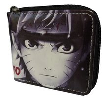 Load image into Gallery viewer, Free UK Royal Mail Tracked 24hr delivery.  This premium PVC leather wallet is designed with a smooth finish. High-quality DTG design with striking colours. Two-part art piece showing two sets of anime art on each side of the wallet.  Zip closure, with Five card sections, an internal zip section, a photo ID section, and the main section.  Excellent gift for any Naruto fan.
