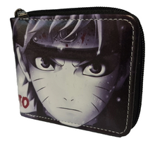 Load image into Gallery viewer, Free UK Royal Mail Tracked 24hr delivery. This premium PVC leather wallet is designed with a smooth finish. High-quality DTG design with striking colours. Two-part art piece showing two sets of anime art on each side of the wallet. Zip closure, with Five card sections, an internal zip section, a photo ID section, and the main section. Excellent gift for any Naruto fan.