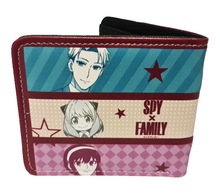 Load image into Gallery viewer, Free UK Royal Mail Tracked 24hr delivery. This premium PVC leather wallet is designed with a smooth finish. High-quality DTG design with striking colours. Two-part art piece showing two sets of anime art on each side of the wallet adapted from the popular anime SPY×FAMILY. Bi-fold closure, with Five card sections, One zip section, a photo ID section, and the main section. Excellent gift for any SPY×FAMILY fan. Limited stock available.