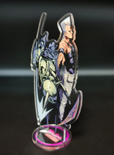Load image into Gallery viewer, Free Royal Mail 24hr delivery Striking Acrylic stand of Jean Pierre Polnareff and Silver Chariot from the popular anime series JoJo's Bizarre Adventure. High-quality DTG print design showing Jean Pierre Polnareff and Silver Chariot posing in battle mode. Height: 12.5cm x 15cm Thickness: 3mm Excellent gift for any JoJo's Bizarre Adventure fan.