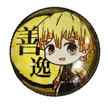 Load image into Gallery viewer, Premium acrylic badges, adapted from the popular anime series Demon Slayer. Full set of 5 super cute badges, and packaged in a cute see-through pouch. Badge 1: Inosuke Hashibira Badge 2: Zenitsu Agatsuma Badge 3: Nezuko Kamado Badge 4: Giyu Tomioka Badge 5: Tanjiro Kamado Specifications: Diameter: 2.5cm Material: High quality acrylic