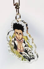 Load image into Gallery viewer, Cool set of Demon Slayer keychains - Hashiras Premium design DTG quality acrylic keyrings. The main acrylic panel stands at 6cm (approx), and 4mm (approx) thickness. 3 piece set, and packaged in a window display gift box. Keychain 1: Sanemi Shinazugawa Keychain 2: Giyu Tomioka Keychain 3: Gyomei Himejima Excellent gift for any Demon Slayer fan.