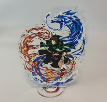 Load image into Gallery viewer, Free Royal Mail 24hr delivery Striking Demon Slayer anime acrylic stand of the brother and sister duo (Tanjiro and Nezuko Kamado) from the popular anime series Demon Slayer. High-quality DTG print design showing Tanjiro and Nezuko posing in battle mode. Height: 11.5cm x 15.5cm Thickness: 3mm Excellent gift for any Demon Slayer fan.