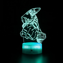 Load image into Gallery viewer, Free UK Royal Mail Tracked 24hr delivery. Combining art and technology makes this 3D visual effect lamp a perfect gift for anime fans. The acrylic design produces an optical 3D hologram effect which brings the anime character to life. The base has a touch sensor which makes it simple to control all the seven colour lighting modes. The cracked transparent design of the base of the lamp increases the visual effect compared to the regular black plastic base.