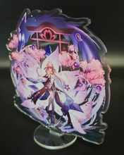 Load image into Gallery viewer, Free Royal Mail 24hr delivery Beautiful Acrylic stand of Yae Miko from the popular open-world action role-playing game - "GENSHIN IMPACT". High-quality DTG print design showing Yae Miko posing elegantly, in her themed temple and blossom tree background. Height: 12.5cm x 15cm Thickness: 3mm Excellent gift for any Genshin Impact fan.