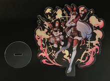 Load image into Gallery viewer, Free Royal Mail 24hr delivery Beautiful Acrylic stand of Amber and her doll (Baron bunny) from the popular open-world action role-playing game - "GENSHIN IMPACT". High-quality DTG print design showing Amber and her explosive doll posing elegantly in a fiery background. Height: 12.5cm x 15cm Thickness: 3mm