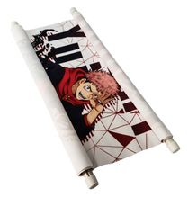 Load image into Gallery viewer, Free UK Royal Mail Tracked 24hr delivery.  Beautiful crafted Jujutsu Kaisen wall scroll showing the main protagonist of the anime series.  The scroll is made of premium Oxford fabric silk material. High-quality DTG print design.  Easy assemble (Open, reveal, pull the string, and up you go).  Excellent gift for any Jujutsu Kaisen fan.  Size: 39cm x 74cm

