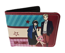 Load image into Gallery viewer, Free UK Royal Mail Tracked 24hr delivery. This premium PVC leather wallet is designed with a smooth finish. High-quality DTG design with striking colours. Two-part art piece showing two sets of anime art on each side of the wallet adapted from the popular anime SPY×FAMILY. Bi-fold closure, with Five card sections, One zip section, a photo ID section, and the main section. Excellent gift for any SPY×FAMILY fan. Limited stock available.