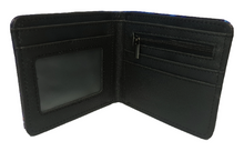Load image into Gallery viewer, Free UK Royal Mail Tracked 24hr delivery. This premium PVC leather wallet is designed with a smooth finish. High-quality DTG design with striking colours. Two-part art piece showing two sets of anime art from the popular anime series Sword Art Online (Characters: Kirito and Asuna). Bi-fold closure, with Five card sections, One zip section, a photo ID section, and the main section. Excellent gift for any Sword Art Online fan. Limited stock available.