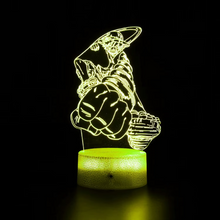 Load image into Gallery viewer, Free UK Royal Mail Tracked 24hr delivery. Combining art and technology makes this 3D visual effect lamp a perfect gift for anime fans. The acrylic design produces an optical 3D hologram effect which brings the anime character to life. The base has a touch sensor which makes it simple to control all the seven colour lighting modes. The cracked transparent design of the base of the lamp increases the visual effect compared to the regular black plastic base.