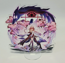 Load image into Gallery viewer, Free Royal Mail 24hr delivery Beautiful Acrylic stand of Yae Miko from the popular open-world action role-playing game - "GENSHIN IMPACT". High-quality DTG print design showing Yae Miko posing elegantly, in her themed temple and blossom tree background. Height: 12.5cm x 15cm Thickness: 3mm Excellent gift for any Genshin Impact fan.