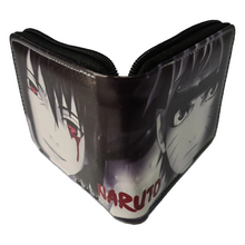Load image into Gallery viewer, Free UK Royal Mail Tracked 24hr delivery. This premium PVC leather wallet is designed with a smooth finish. High-quality DTG design with striking colours. Two-part art piece showing two sets of anime art on each side of the wallet. Zip closure, with Five card sections, an internal zip section, a photo ID section, and the main section. Excellent gift for any Naruto fan.