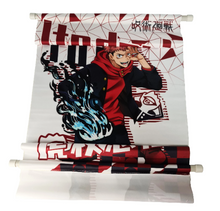 Load image into Gallery viewer, Free UK Royal Mail Tracked 24hr delivery. Beautiful crafted Jujutsu Kaisen wall scroll showing the main protagonist of the anime series. The scroll is made of premium Oxford fabric silk material. High-quality DTG print design. Easy assemble (Open, reveal, pull the string, and up you go). Excellent gift for any Jujutsu Kaisen fan. Size: 39cm x 74cm