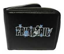 Load image into Gallery viewer, Free UK Royal Mail Tracked 24hr delivery.  This premium PVC leather wallet is designed with a smooth finish. High-quality DTG design with striking colours.  Zip closure, with Five card sections, an internal zip section, a photo ID section, and the main section.  Excellent gift for any Fairy Tail fan.  Limited stock available.
