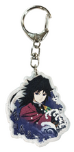 Load image into Gallery viewer, Cool set of Demon Slayer keychains - Hashiras Premium design DTG quality acrylic keyrings. The main acrylic panel stands at 6cm (approx), and 4mm (approx) thickness. 3 piece set, and packaged in a window display gift box. Keychain 1: Sanemi Shinazugawa Keychain 2: Giyu Tomioka Keychain 3: Gyomei Himejima Excellent gift for any Demon Slayer fan.
