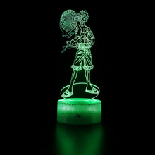 Load image into Gallery viewer, Free UK Royal Mail Tracked 24hr delivery. Combining art and technology makes this 3D visual effect lamp a perfect gift for anime fans. The acrylic design produces an optical 3D hologram effect which brings the anime character to life. The base has a touch sensor which makes it simple to control all the seven colour lighting modes. The cracked transparent design of the base of the lamp increases the visual effect compared to the regular black plastic base.