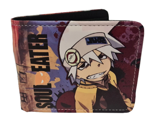 Free UK Royal Mail Tracked 24hr delivery.  This premium PVC leather wallet is designed with a smooth finish. High-quality DTG design with striking colours, adapted from the popular anime Soul Eater.  Bi-fold closure, with Five card sections, a photo ID section, and the main section.  Excellent gift for any Soul Eater fan.  Limited stock available.
