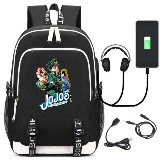 JoJo's Bizarre Adventure Jotaro Kujo Anime Backpack / School Bag / Travel Bag / Laptop Bag - Black and White