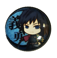 Load image into Gallery viewer, Premium acrylic badges, adapted from the popular anime series Demon Slayer. Full set of 5 super cute badges, and packaged in a cute see-through pouch. Badge 1: Inosuke Hashibira Badge 2: Zenitsu Agatsuma Badge 3: Nezuko Kamado Badge 4: Giyu Tomioka Badge 5: Tanjiro Kamado Specifications: Diameter: 2.5cm Material: High quality acrylic