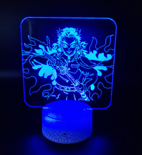 Load image into Gallery viewer, Free UK Royal Mail Tracked 24hr delivery.  Combining art and technology makes this 3D visual effect lamp a perfect gift for anime fans. The acrylic design produces an optical 3D hologram effect which brings the anime character to life.  The base has a touch sensor which makes it simple to control all the seven colour lighting modes. The set also includes a remote control for you to control the lamp with ease.
