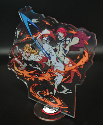 Free Royal Mail 24hr delivery  Striking Demon Slayer anime acrylic stand of the famous battle between Kyōjurō Rengoku and Akaza from the popular anime series Demon Slayer. Adapted from the Demon Slayer movie - 