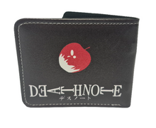 Load image into Gallery viewer, Free UK Royal Mail Tracked 24hr delivery.  This premium PVC leather wallet is designed with a smooth finish. High-quality DTG design with striking colours. Two-part art piece showing two sets of anime art on each side of the wallet. Cool design of Death Note (Ryuk).  Bi-fold closure, with Five card sections, One zip section, a photo ID section, and the main section.  Excellent gift for any Death Note fan.

