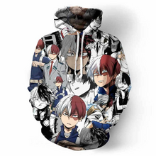 Load image into Gallery viewer,   Sharp design of My Hero Academia anime hoodie, showing the character Shoto Todoroki.  Premium DTG print with striking colours - polyester hoodie. The silken style of this hoodie makes this hoodie lightweight and comfortable to wear.  The DTG technology print the design directly onto the hoodie which makes the design really stand out, easy to wash, and the colour of Design will not fade or crack. Adjustable drawstring for the hood with a large front pocket.  Excellent gift for any MY HERO ACADEMIA fan.  
