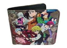 Load image into Gallery viewer, Free UK Royal Mail Tracked 24hr delivery. This premium PVC leather wallet is designed with a smooth finish. High-quality DTG design with striking colours, adapted from the popular anime The Seven Deadly Sins. Bi-fold closure, with Five card sections, a photo ID section, and the main section. Excellent gift for any The Seven Deadly Sins fan. Limited stock available.