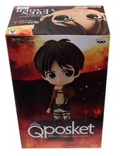 Load image into Gallery viewer, FREE UK Royal Mail Tracked 24hr service    Super cute Q POSKET (Type A) figure/statue of Eren Yeager. This figure is adapted from the popular anime series - "Attack on Titan"  - launched by Banpresto.   The figure is sculpted meticulously, showing Levi posing in his Scout uniform and cape.   The PVC statue stands at 14cm tall, comes with a display base, and is packaged in an official premium gift box from Bandai.