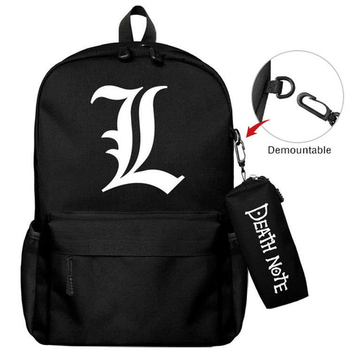 Death Note full colour anime Bag set – 2 piece.  Premium DTG print design. High quality durable nylon fabric bag set, light weight and waterproof. Long-term use and easy to clean. High detailed design with striking colours.  The large bag measures 40cm x 30cm x 17cm – Excellent for school/college with a large main compartment and additional compartment for wallet and phones, also a side pockets for bottles/umbrellas.