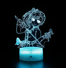 Load image into Gallery viewer, Free UK Royal Mail Tracked 24hr delivery. Combining art and technology makes this 3D visual effect lamp a perfect gift for anime fans. The acrylic design produces an optical 3D hologram effect which brings the anime character to life. The base has a touch sensor which makes it simple to control all the seven colour lighting modes. The set also includes a remote control for you to control the lamp with ease. "The art challenges the technology, and the technology inspires the art".