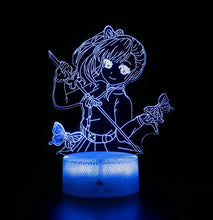 Load image into Gallery viewer, Free UK Royal Mail Tracked 24hr delivery. Combining art and technology makes this 3D visual effect lamp a perfect gift for anime fans. The acrylic design produces an optical 3D hologram effect which brings the anime character to life. The base has a touch sensor which makes it simple to control all the seven colour lighting modes. The set also includes a remote control for you to control the lamp with ease. "The art challenges the technology, and the technology inspires the art".