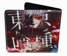 Load image into Gallery viewer, This premium PVC leather wallet is designed with a smooth finish. High-quality DTG design with striking colors directly onto the wallet. Two-part art piece showing two unique sets of anime art on each side of the wallet.