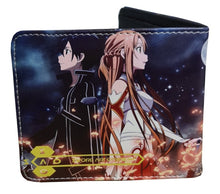 Load image into Gallery viewer, This premium PVC leather wallet is designed with a smooth finish. High-quality DTG design with striking colors directly onto the wallet. Two-part art piece showing two unique sets of anime art on each side of the wallet.