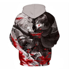 Load image into Gallery viewer, Sharp design of Attack on Titan Levi Ackerman Anime hoodie. Premium DTG print with striking colours - polyester hoodie. The silken style of this hoodie makes this hoodie lightweight and comfortable to wear. Excellent for Autumn/Winter.
