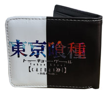 Load image into Gallery viewer, This premium PVC leather wallet is designed with a smooth finish. High-quality DTG design with striking colors directly onto the wallet. Two-part art piece showing two unique sets of anime art on each side of the wallet. Bi-fold closure, with Five card sections, One zip section, photo ID section, and the main section.